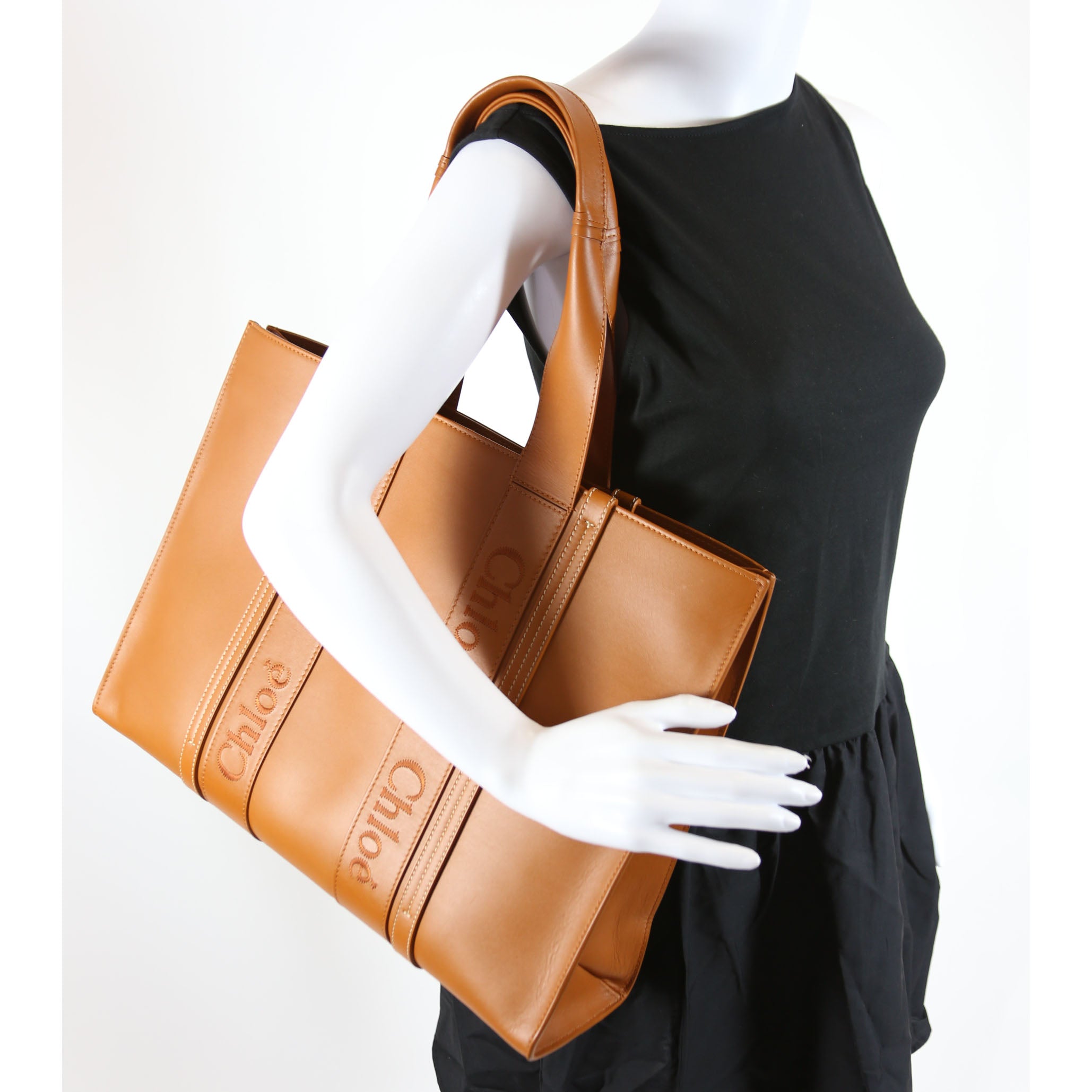 Woody Leather Tote Large Brown