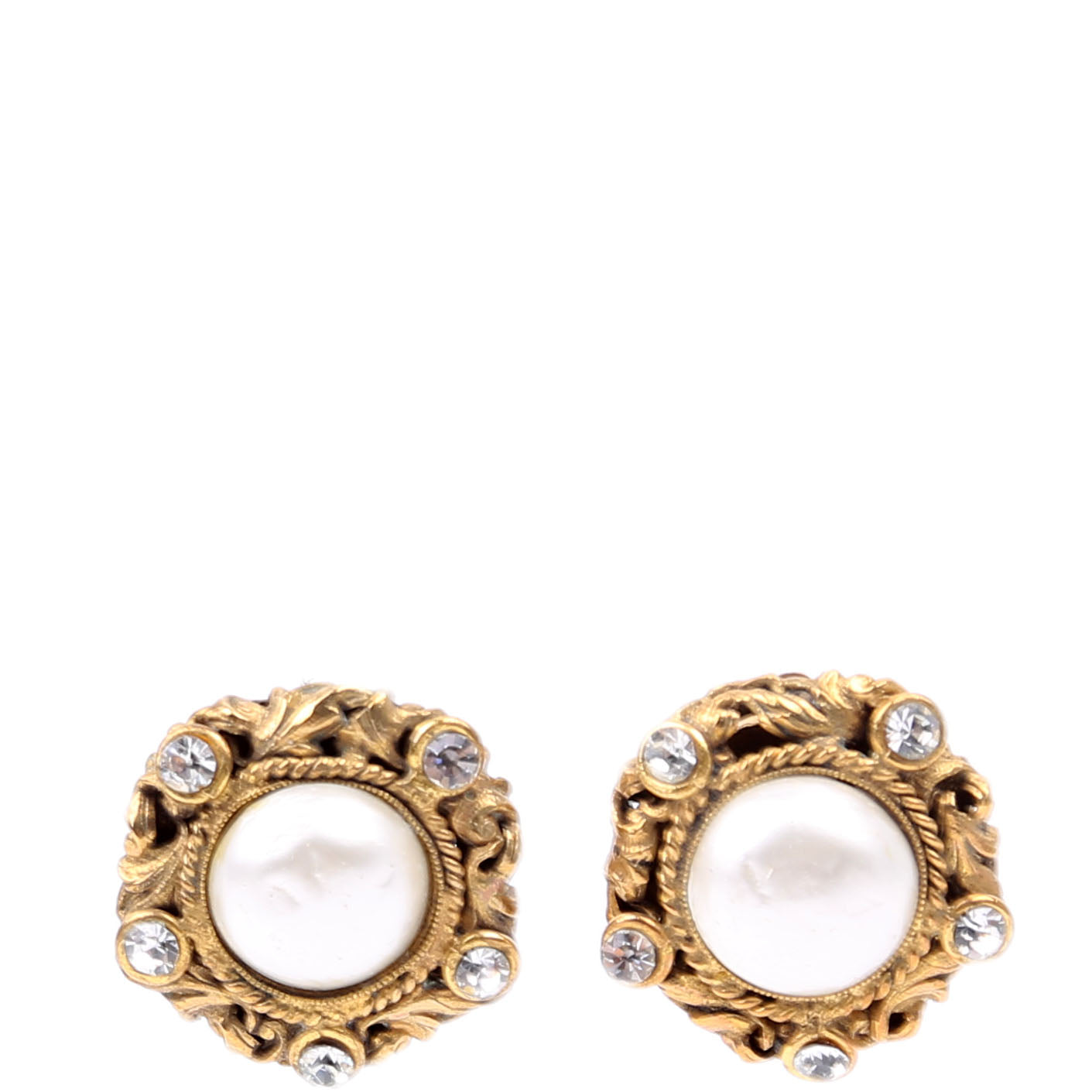 CC Rhinestone/Faux Pearl Clip On Vintage Earrings Gold