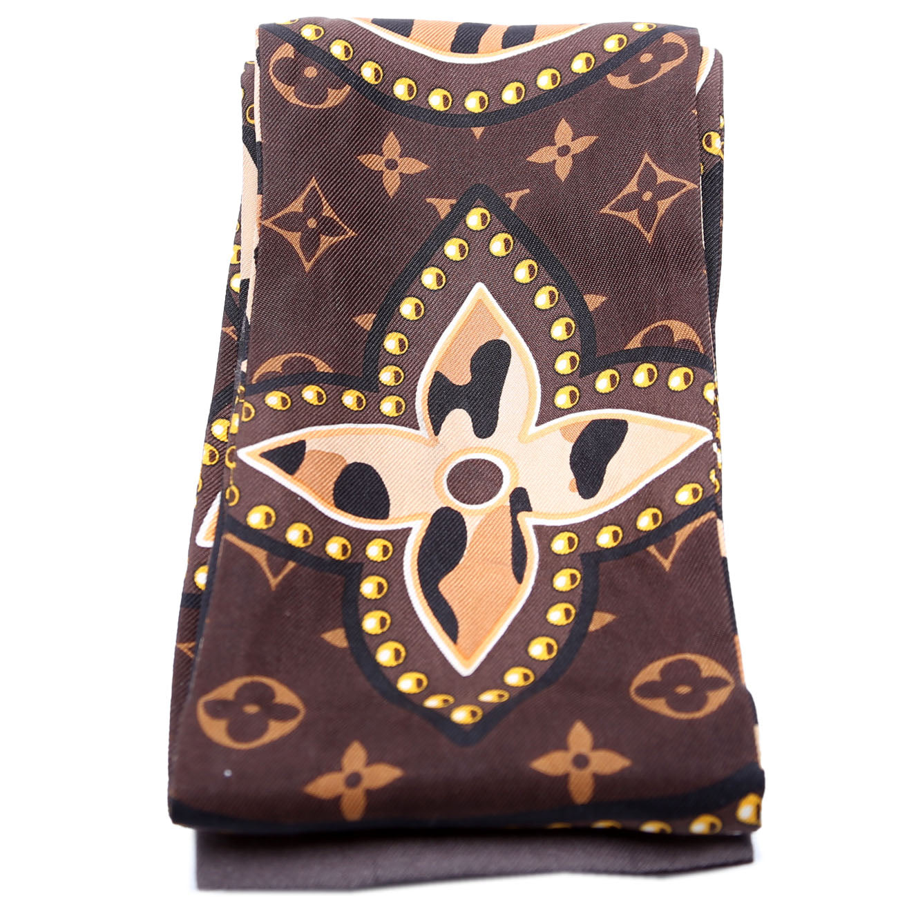 LV World Bandeau Silk Scarf Brown