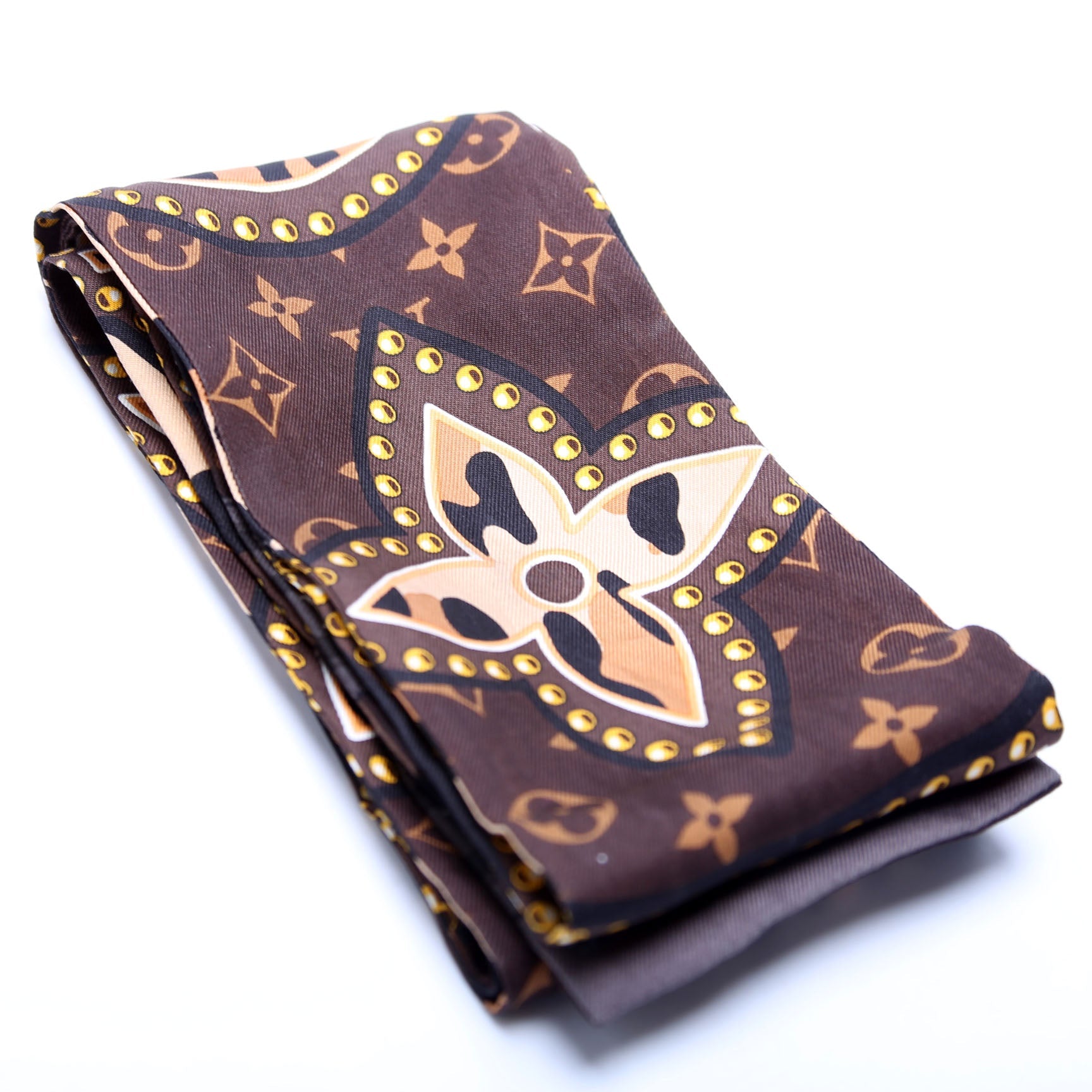LV World Bandeau Silk Scarf Brown