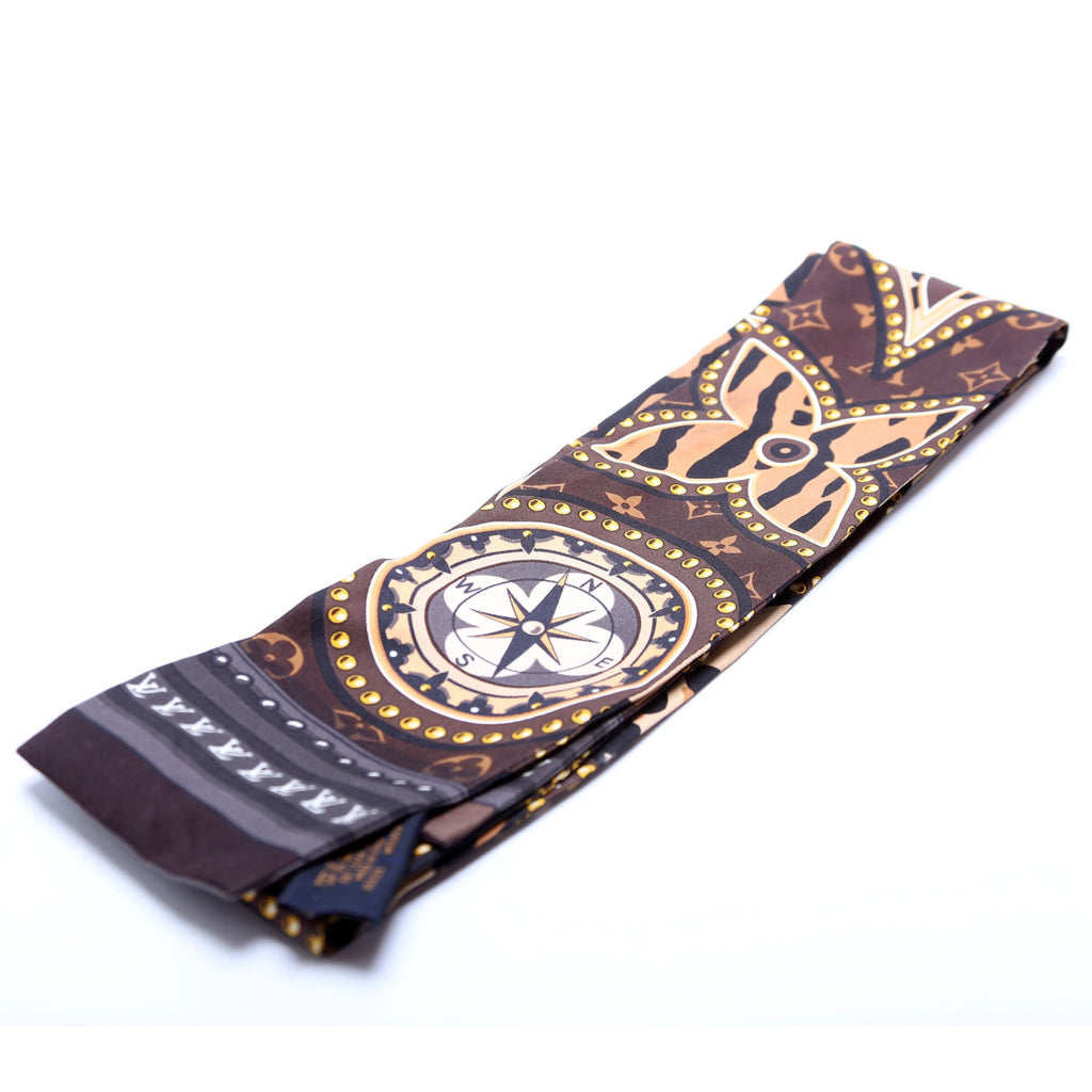 LV World Bandeau Silk Scarf Brown