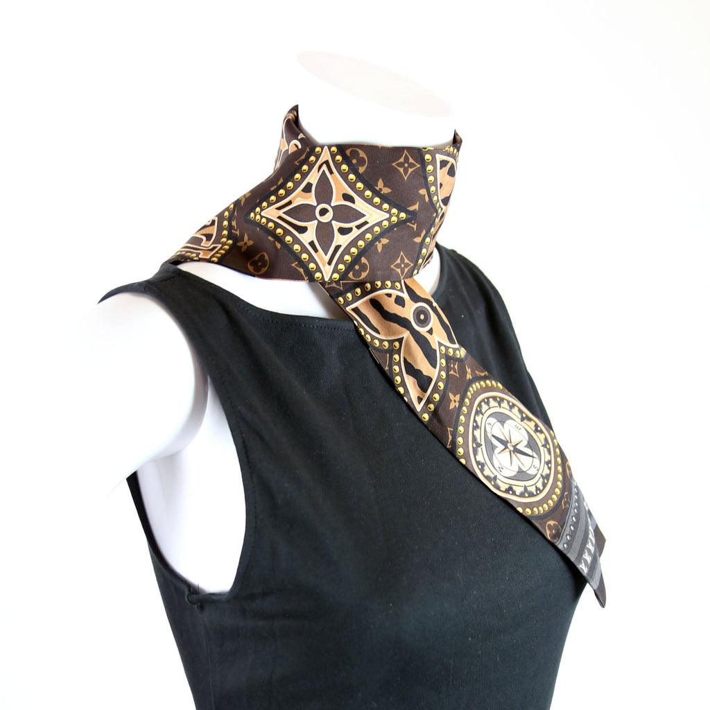 LV World Bandeau Silk Scarf Brown