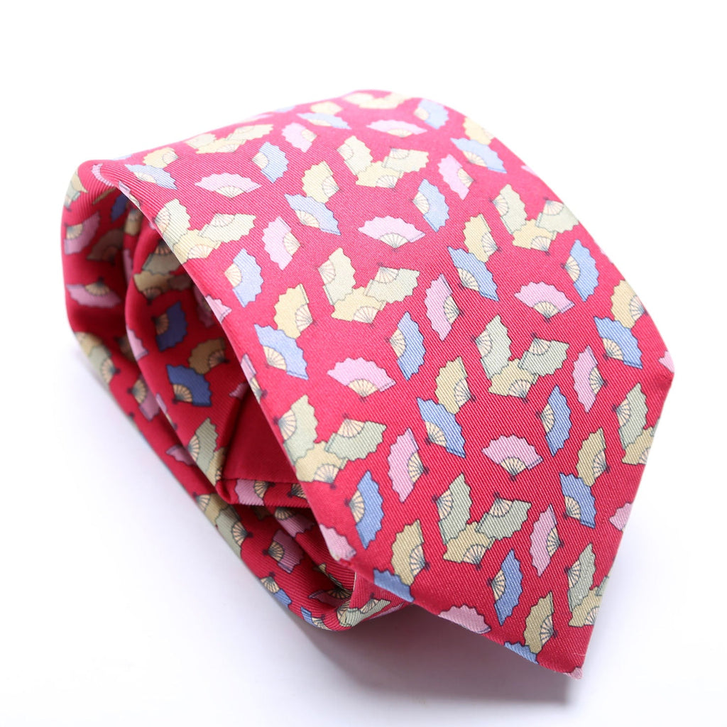 Fan Pattern Silk Tie Pink/Multicolor