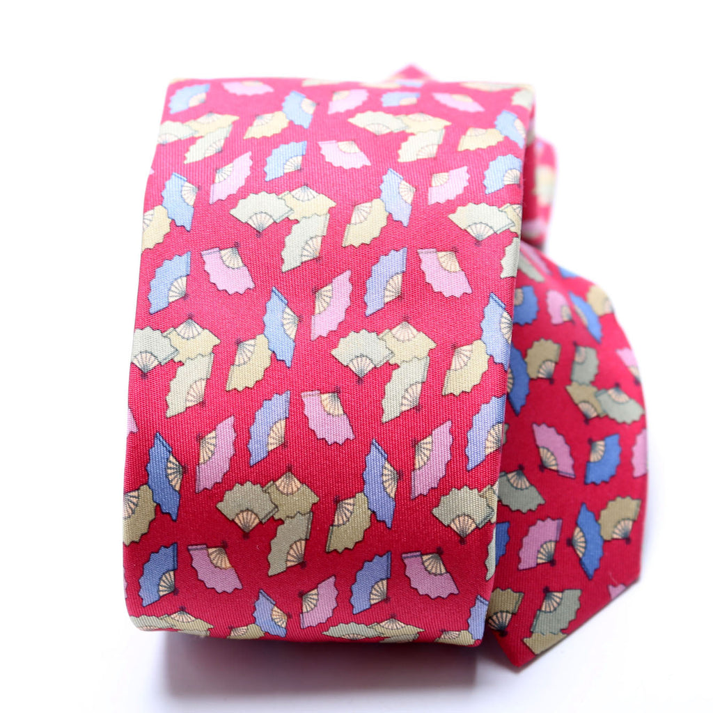 Fan Pattern Silk Tie Pink/Multicolor