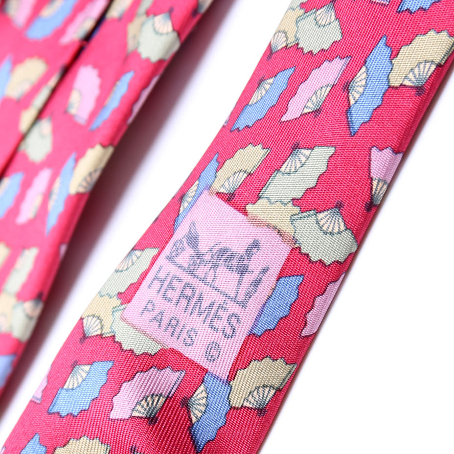 Fan Pattern Silk Tie Pink/Multicolor