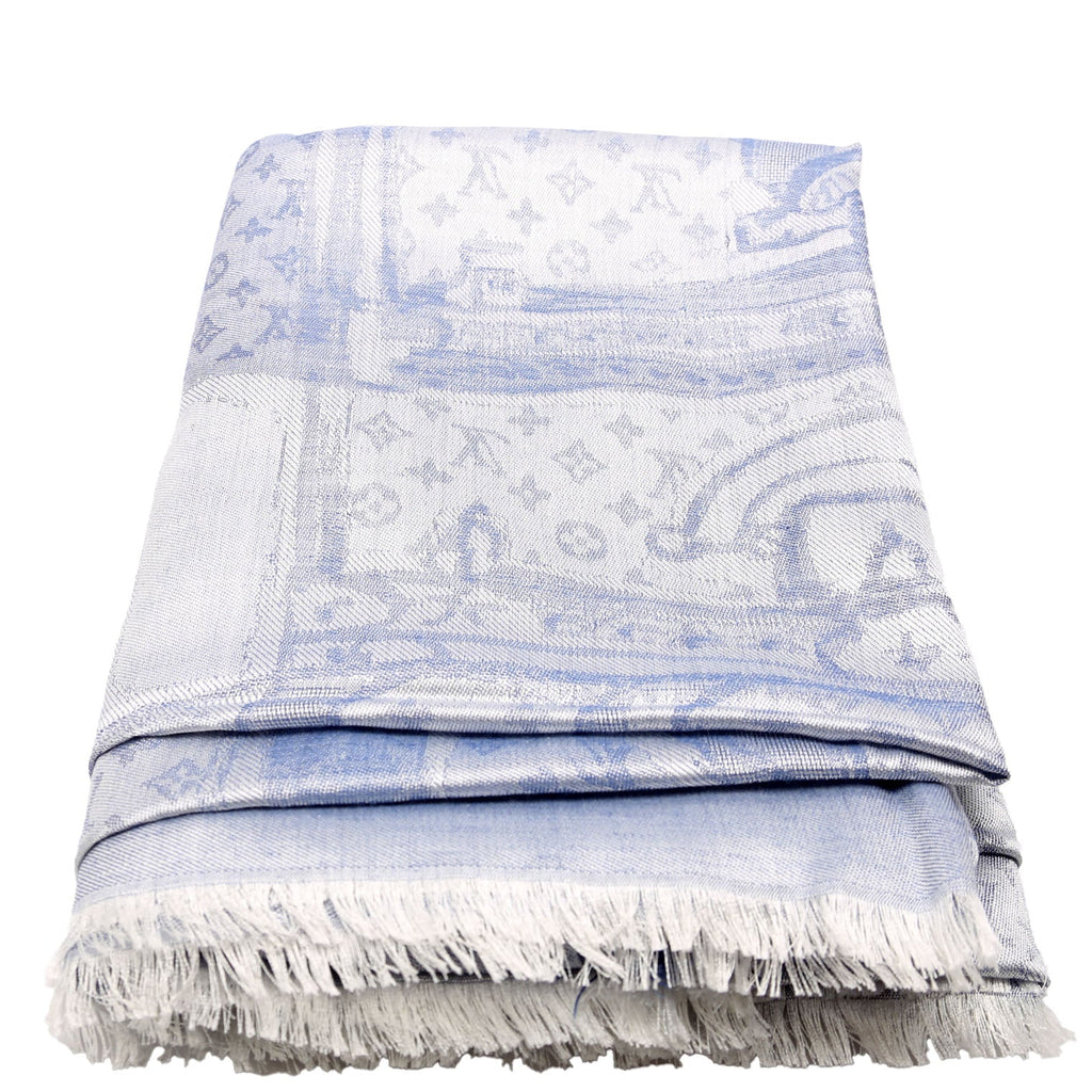 Steamer Shawl Silk/Cashmere Scarf Silver/Blue