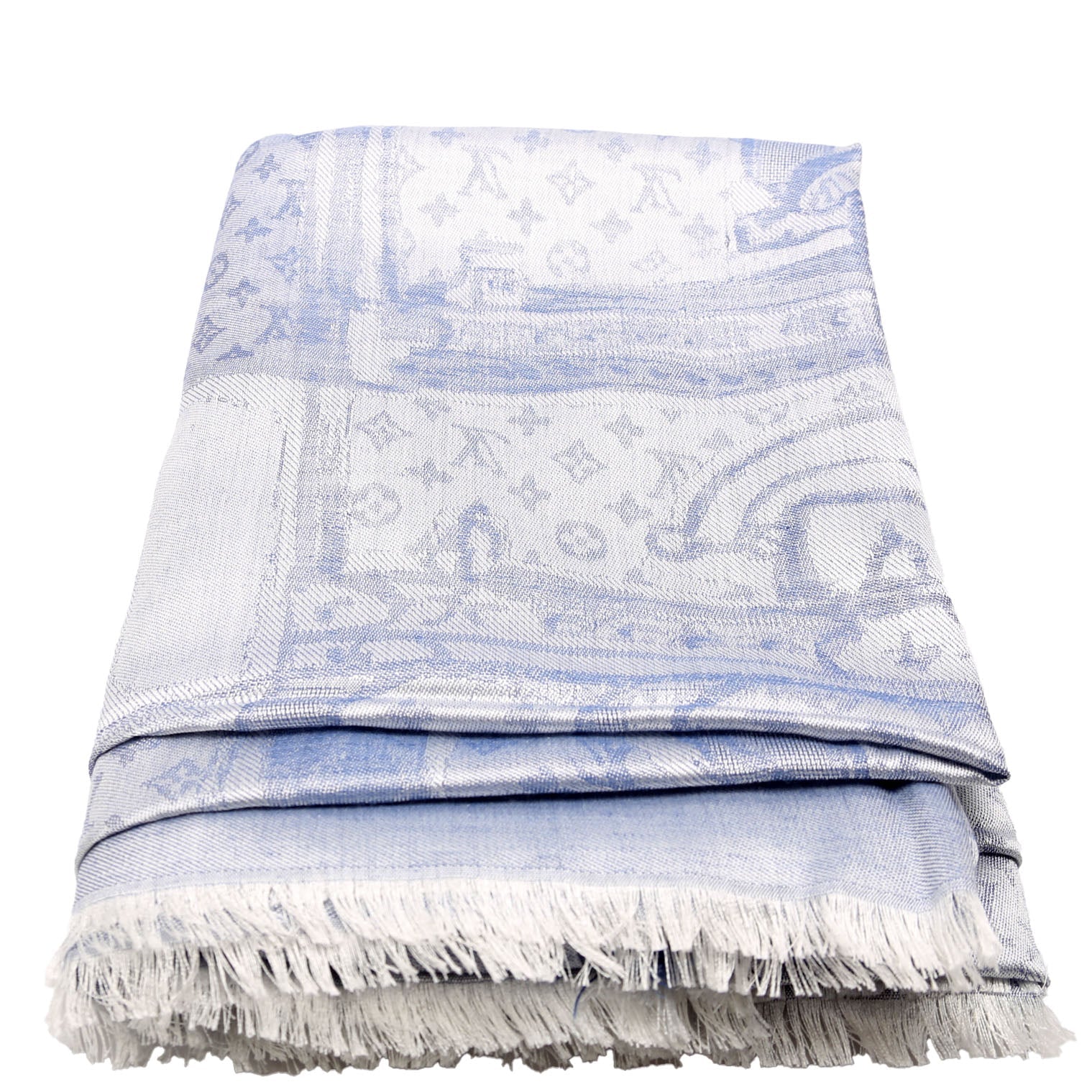 Steamer Shawl Silk/Cashmere Scarf Silver/Blue