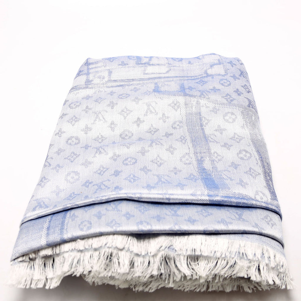 Steamer Shawl Silk/Cashmere Scarf Silver/Blue
