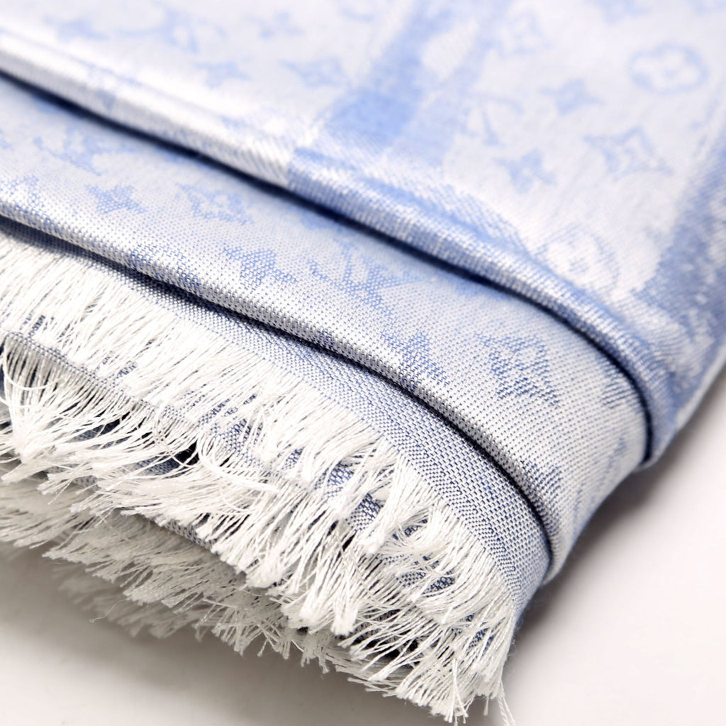 Steamer Shawl Silk/Cashmere Scarf Silver/Blue