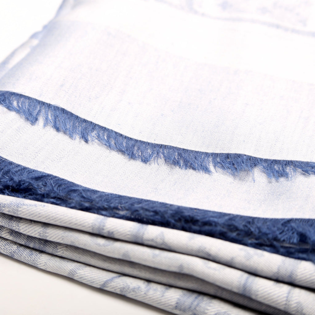 Steamer Shawl Silk/Cashmere Scarf Silver/Blue