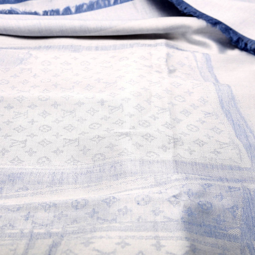 Steamer Shawl Silk/Cashmere Scarf Silver/Blue