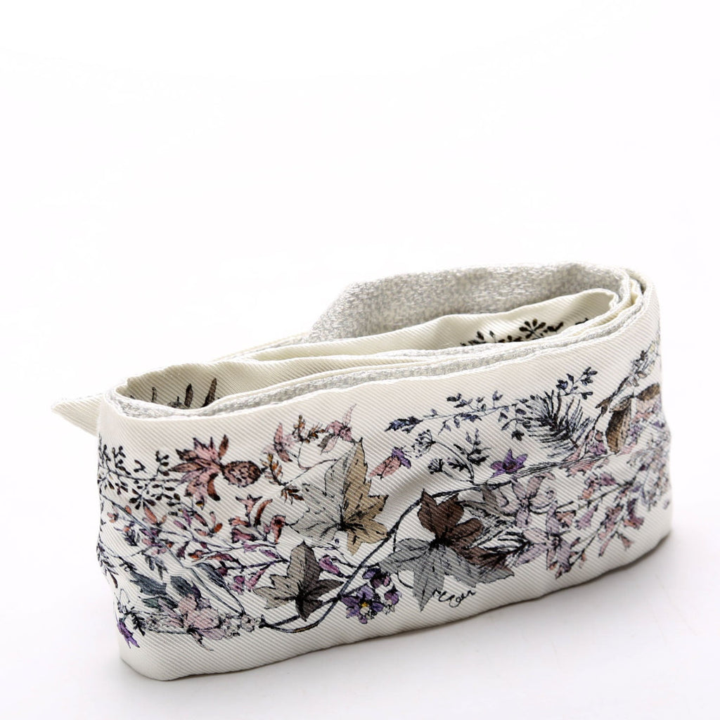 Fleurs Mitzah Twilly Silk Scarf Silver/White