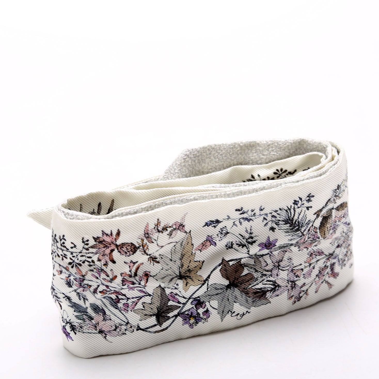 Fleurs Mitzah Twilly Silk Scarf Silver/White