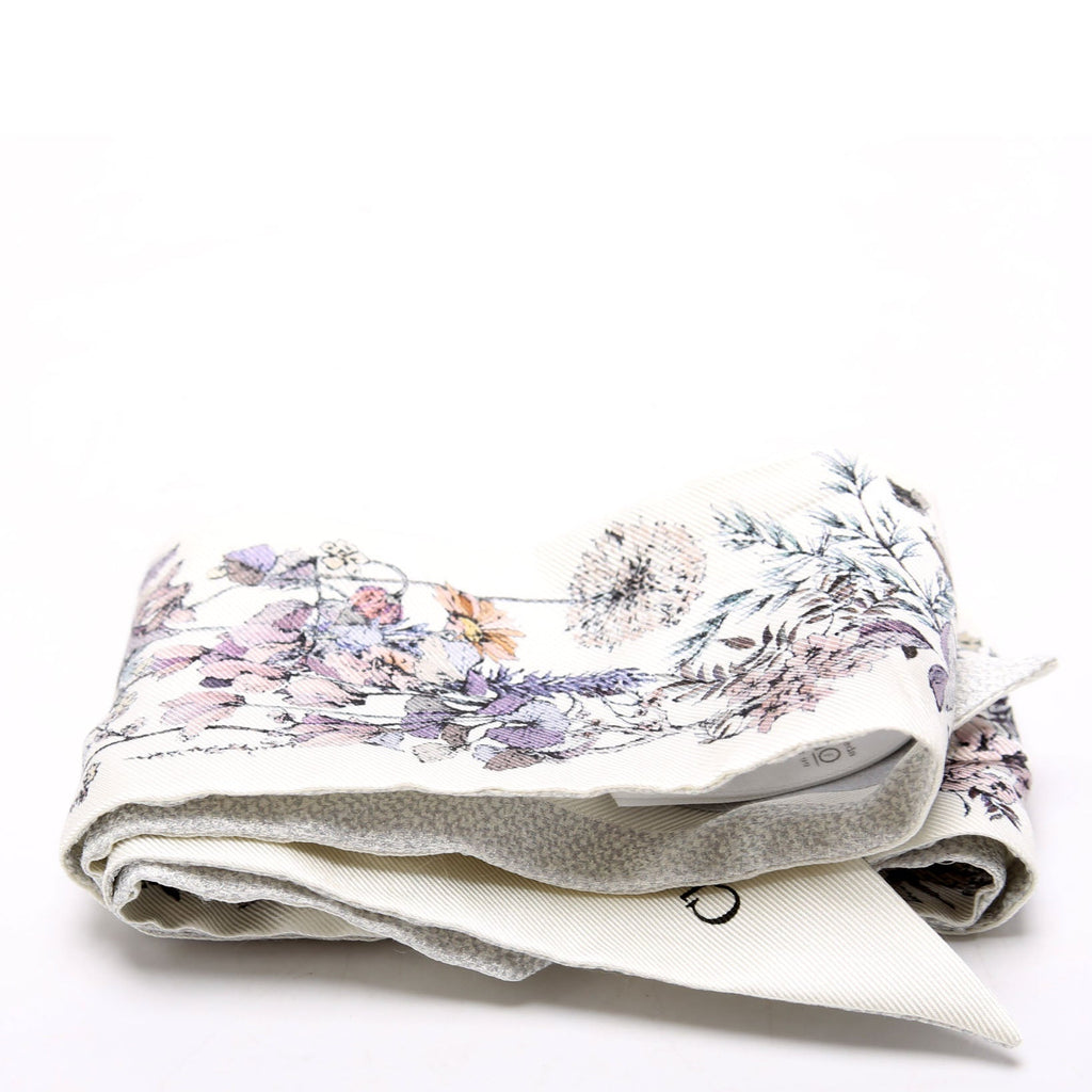 Fleurs Mitzah Twilly Silk Scarf Silver/White