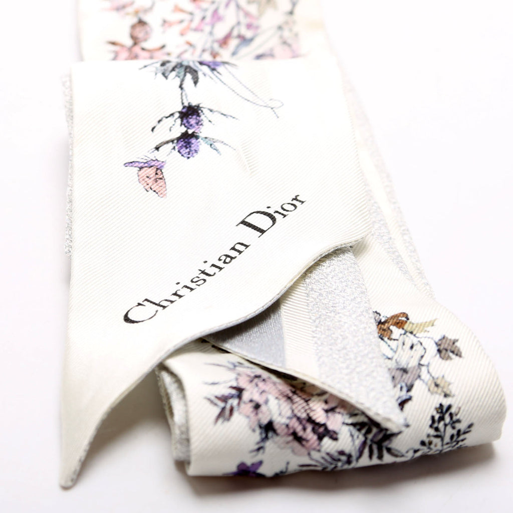 Fleurs Mitzah Twilly Silk Scarf Silver/White
