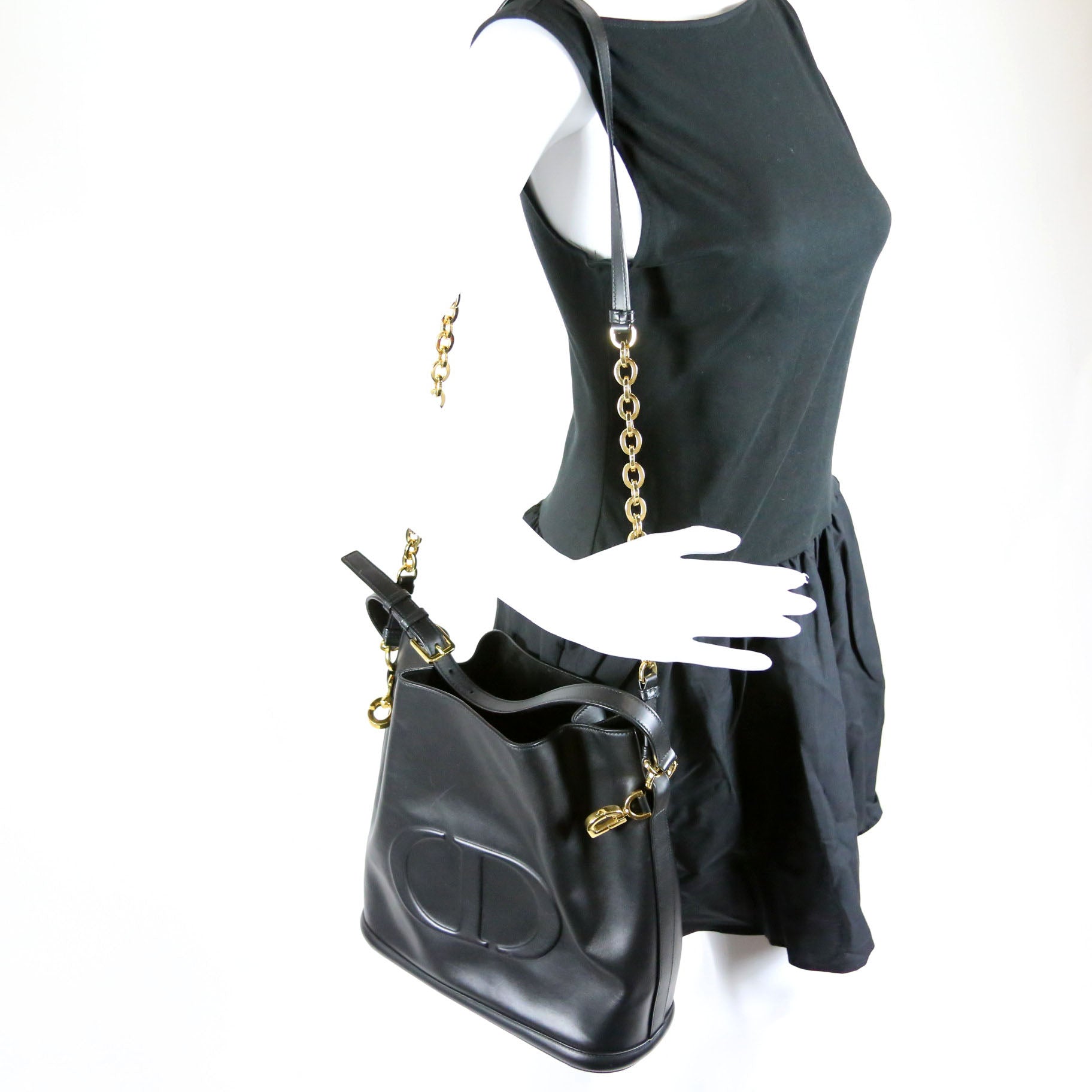 CD Embossed C'Est Bucket Bag Medium Black