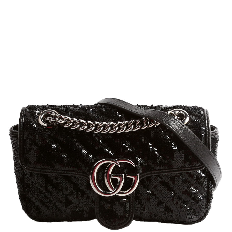 Gucci 446744 Marmont Sequin Shoulder Mini Flap Black