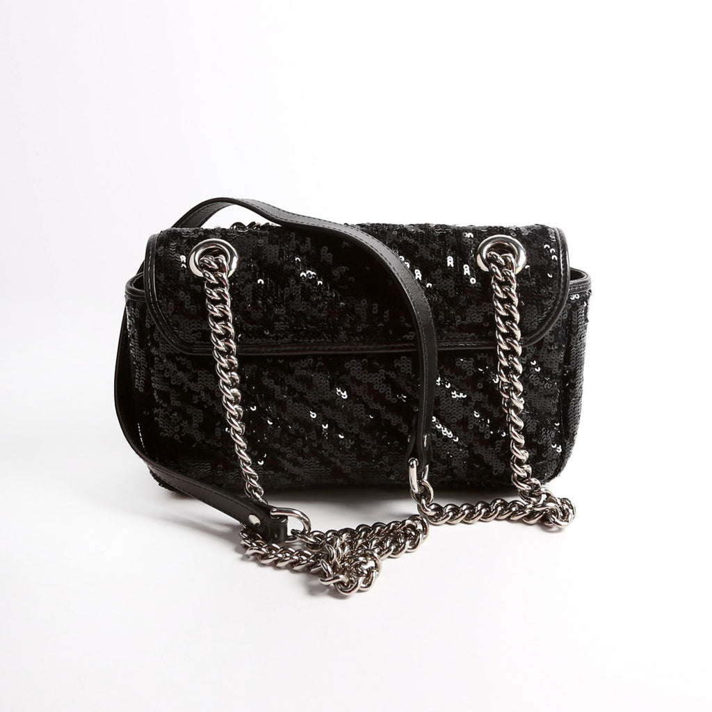 Gucci 446744 Marmont Sequin Shoulder Mini Flap Black