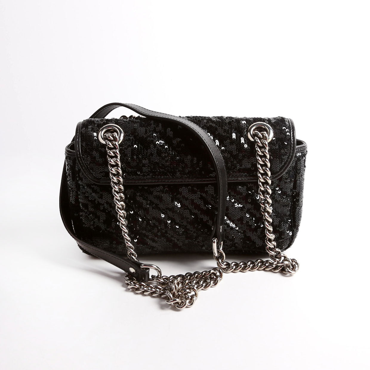 Gucci 446744 Marmont Sequin Shoulder Mini Flap Black