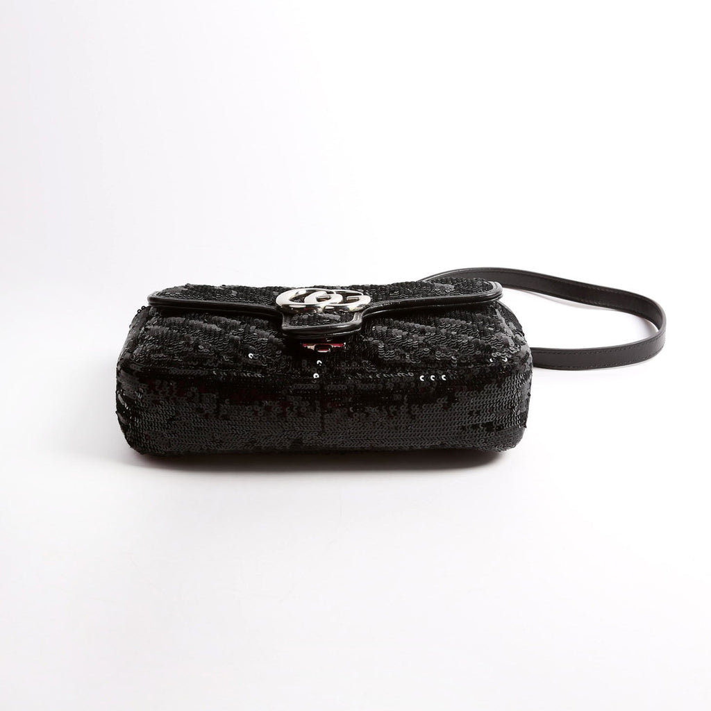 Gucci 446744 Marmont Sequin Shoulder Mini Flap Black