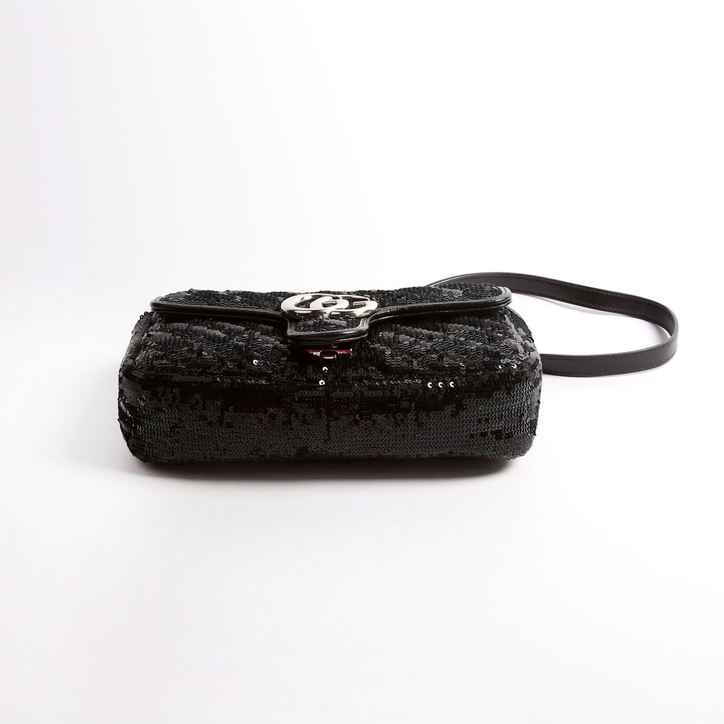 Gucci 446744 Marmont Sequin Shoulder Mini Flap Black