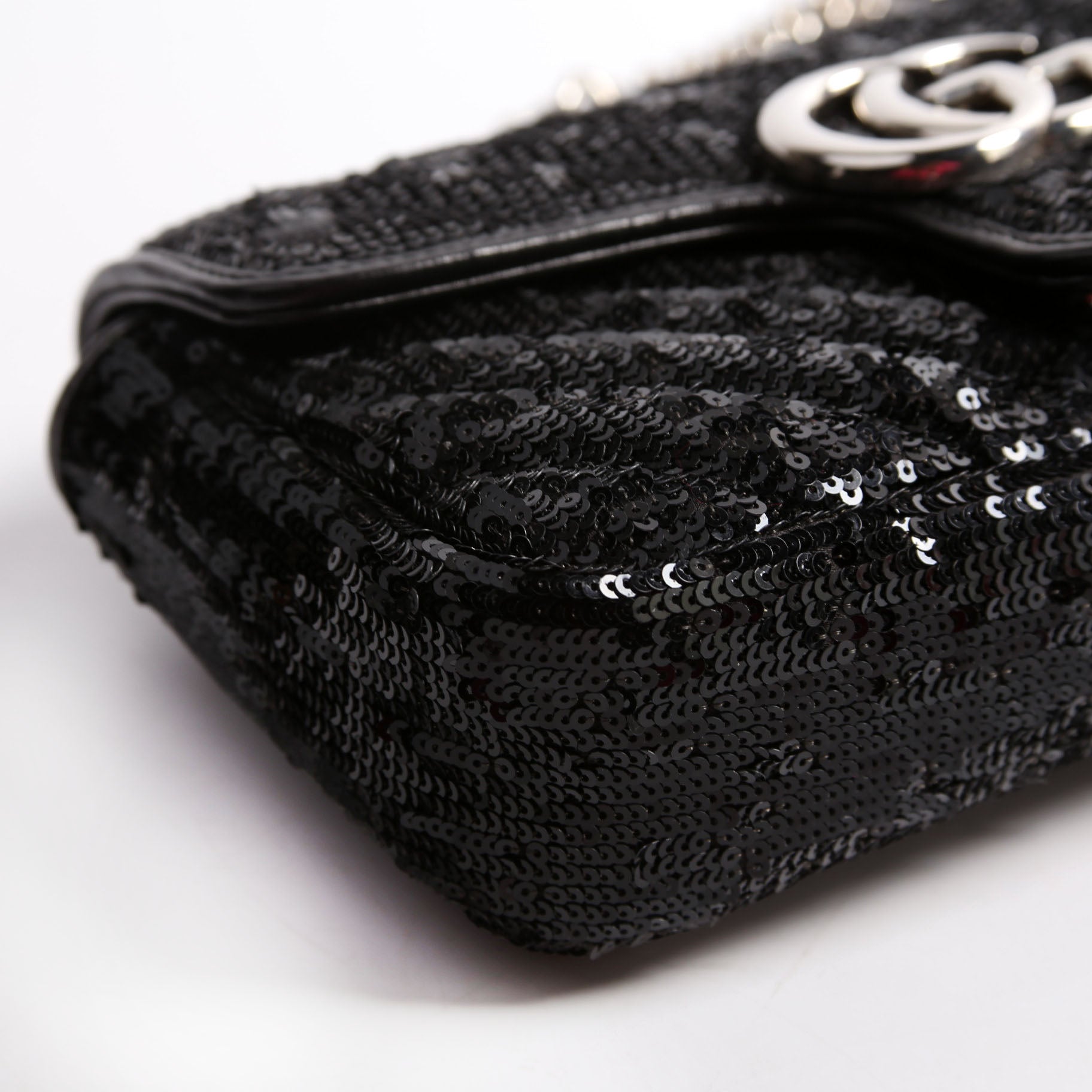 Gucci 446744 Marmont Sequin Shoulder Mini Flap Black