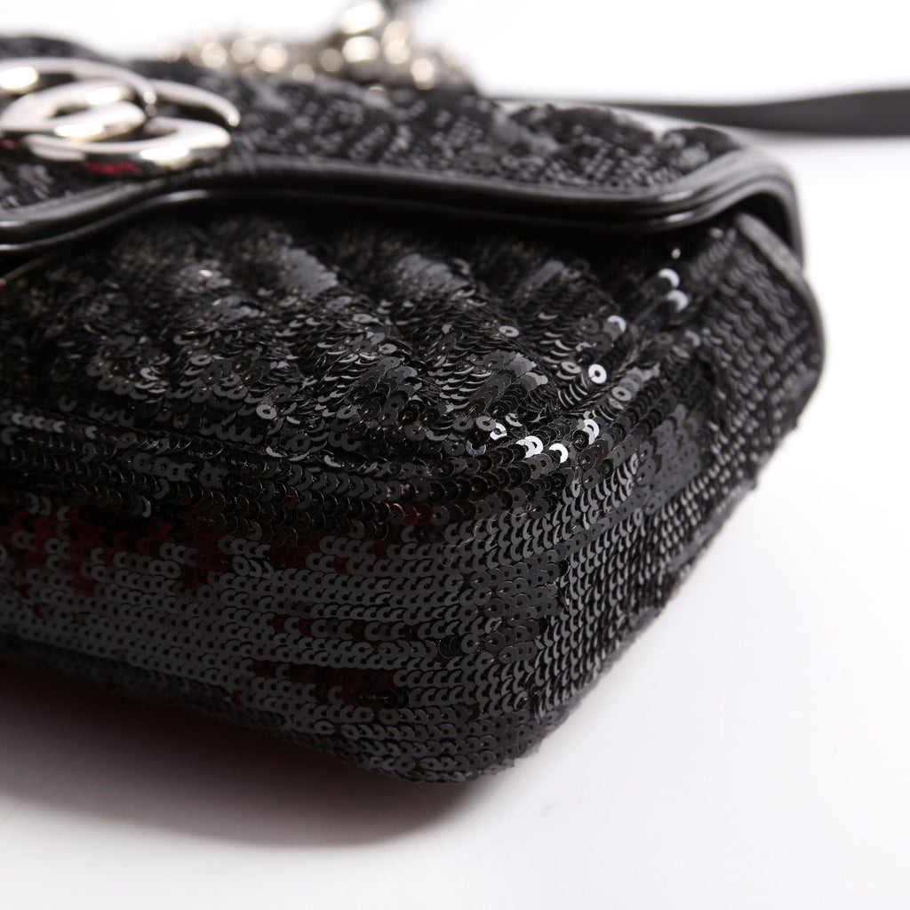 Gucci 446744 Marmont Sequin Shoulder Mini Flap Black