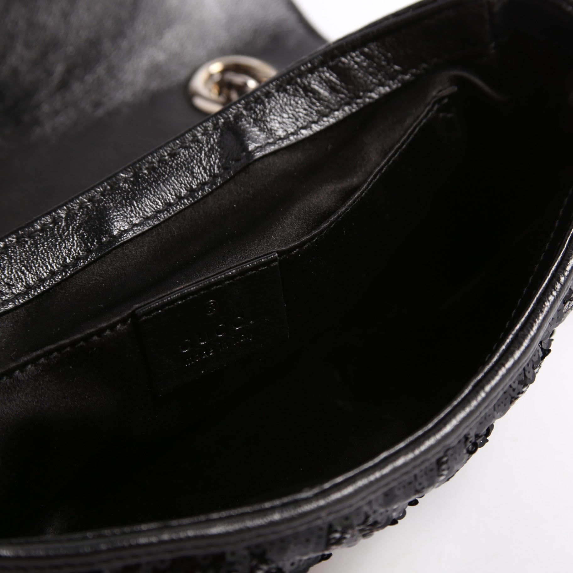 Gucci 446744 Marmont Sequin Shoulder Mini Flap Black