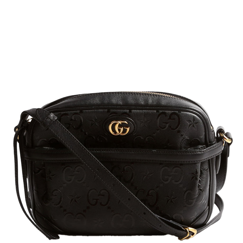 675776 GG Star Embossed Leather Small Shoulder Bag Black
