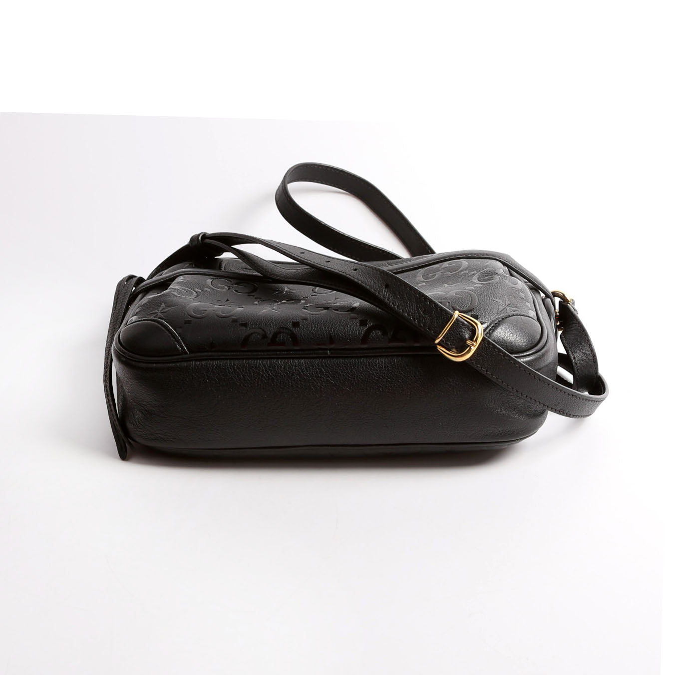 675776 GG Star Embossed Leather Small Shoulder Bag Black
