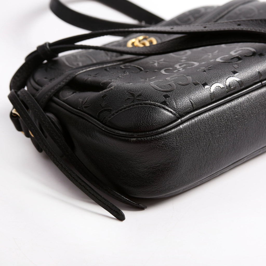 675776 GG Star Embossed Leather Small Shoulder Bag Black