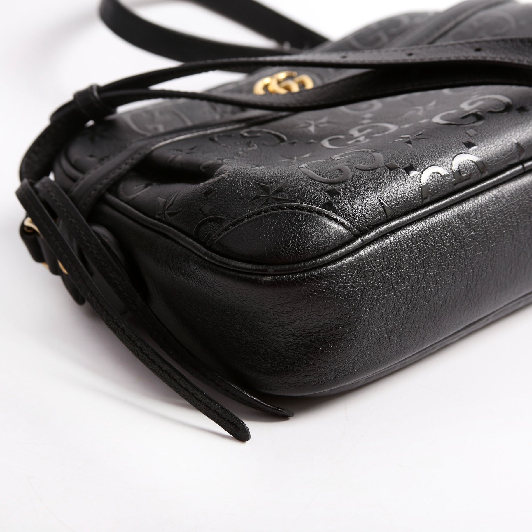 675776 GG Star Embossed Leather Small Shoulder Bag Black