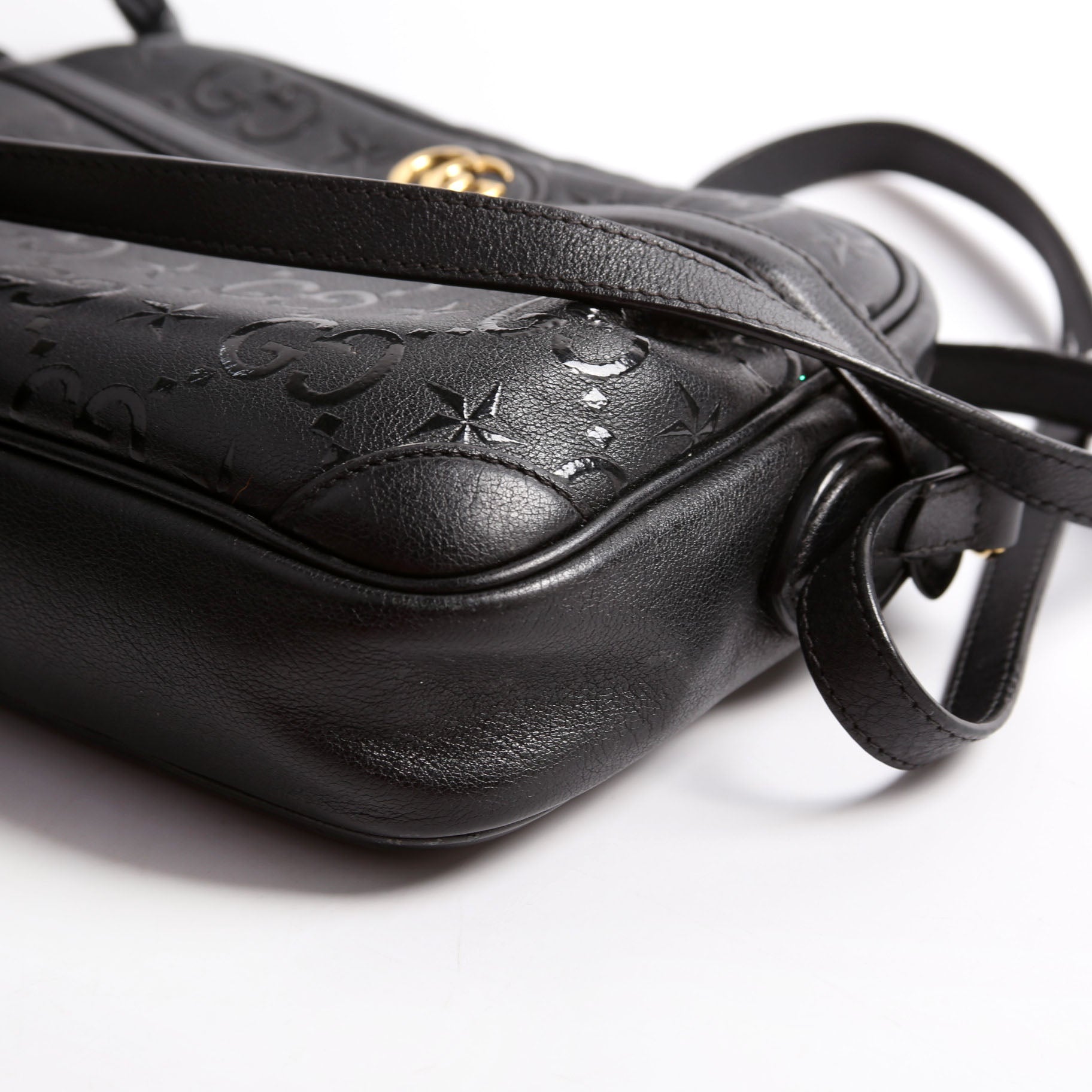675776 GG Star Embossed Leather Small Shoulder Bag Black