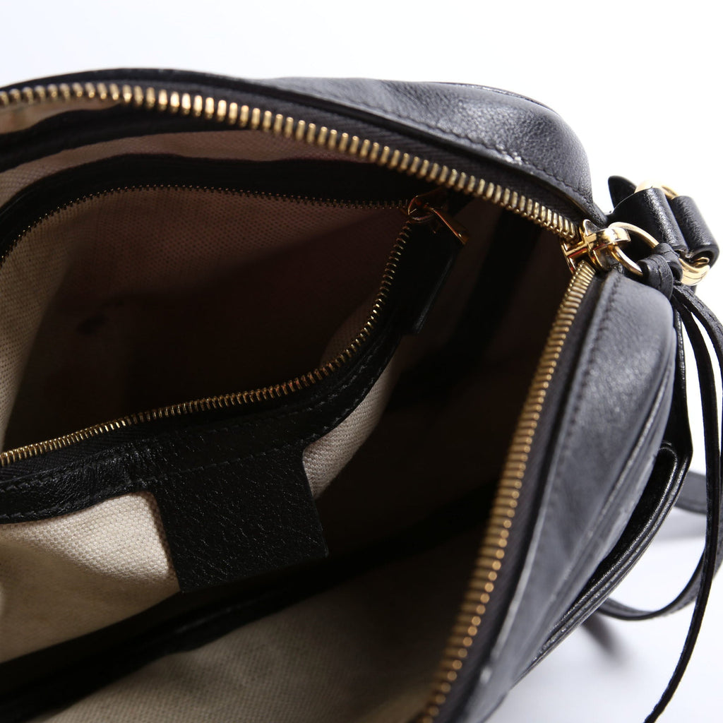 675776 GG Star Embossed Leather Small Shoulder Bag Black