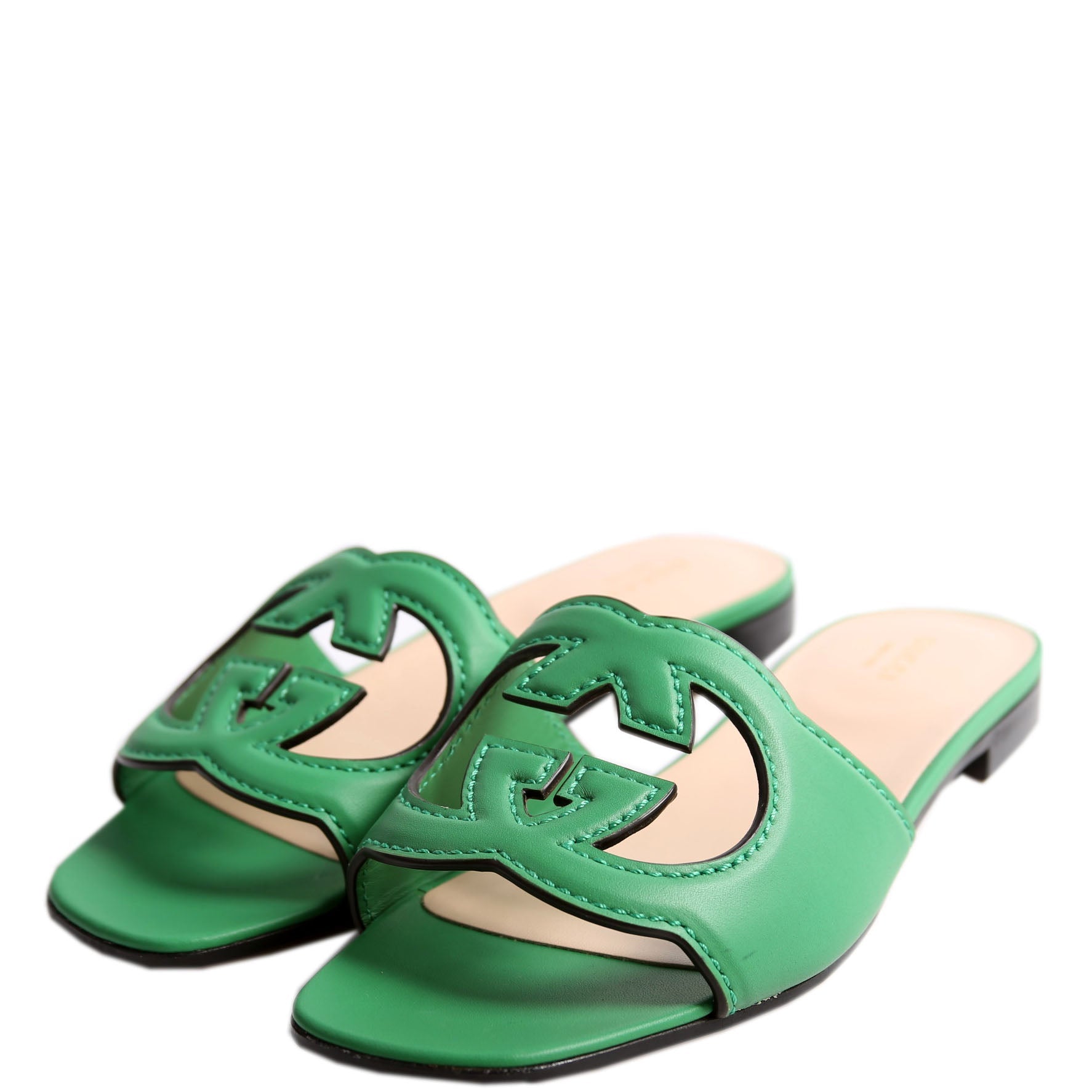 Interlocking G Leather Slide Sandals Size 37.5