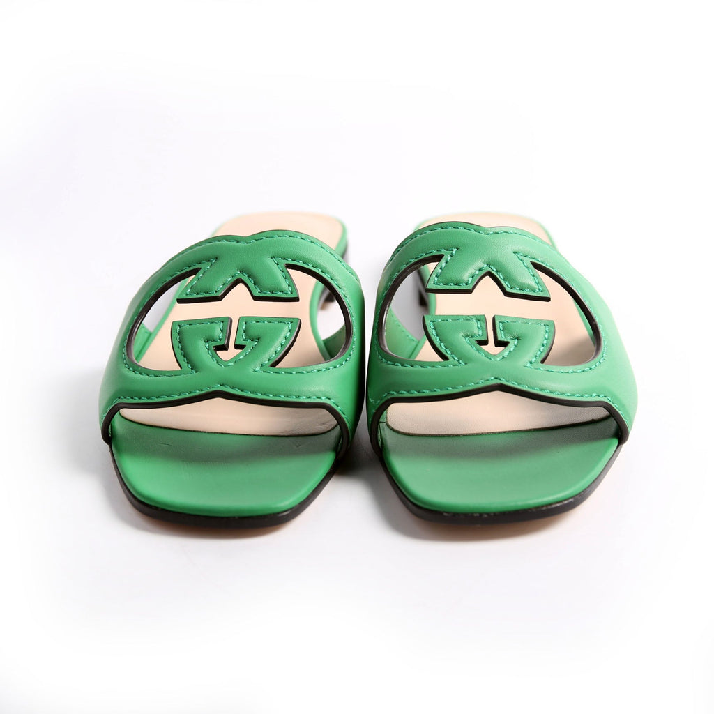 Interlocking G Leather Slide Sandals Size 37.5