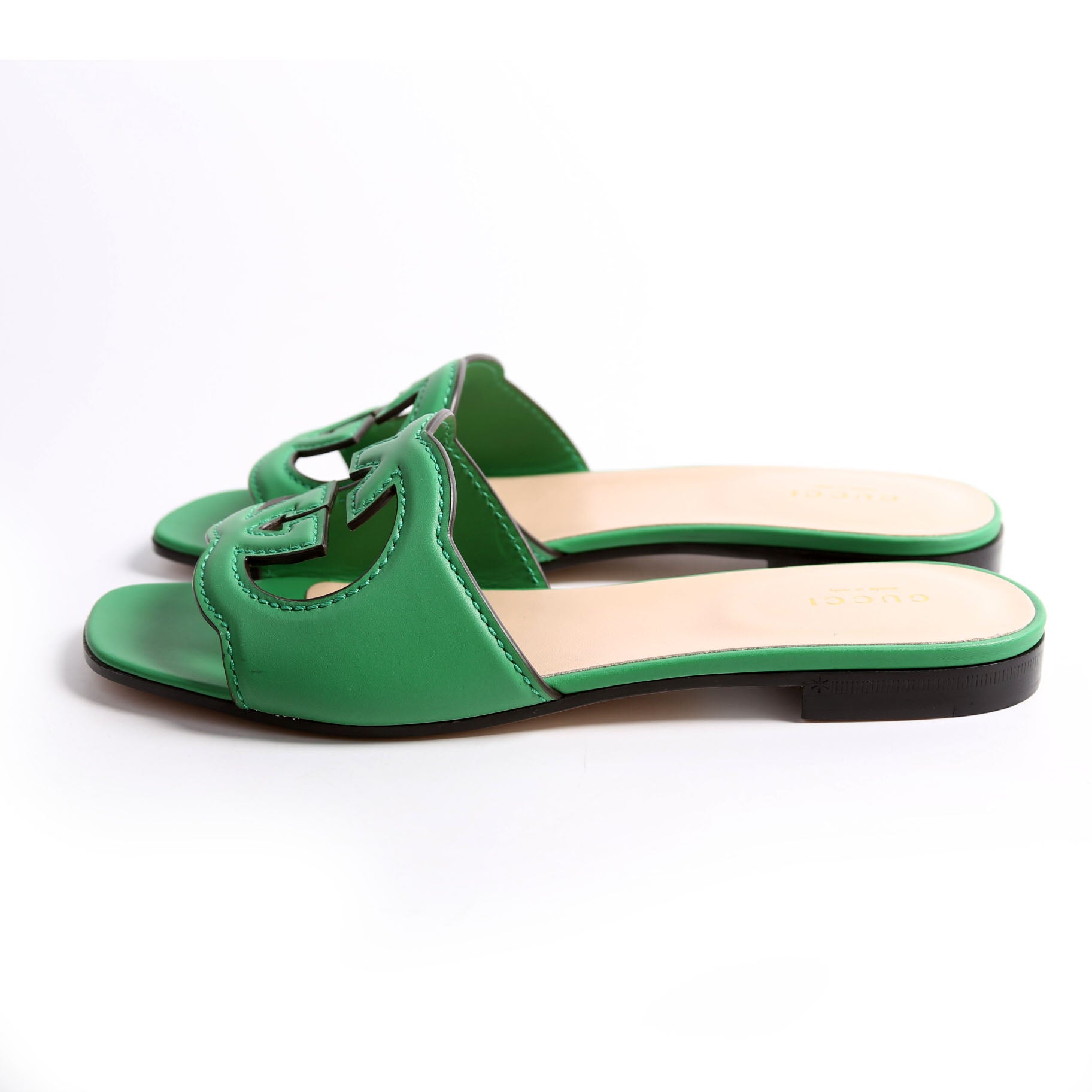 Interlocking G Leather Slide Sandals Size 37.5