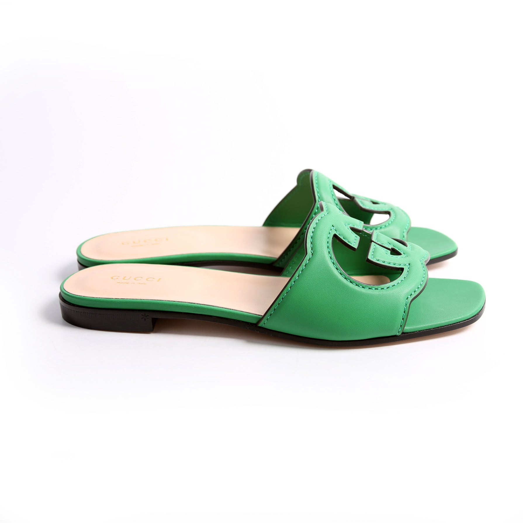 Interlocking G Leather Slide Sandals Size 37.5