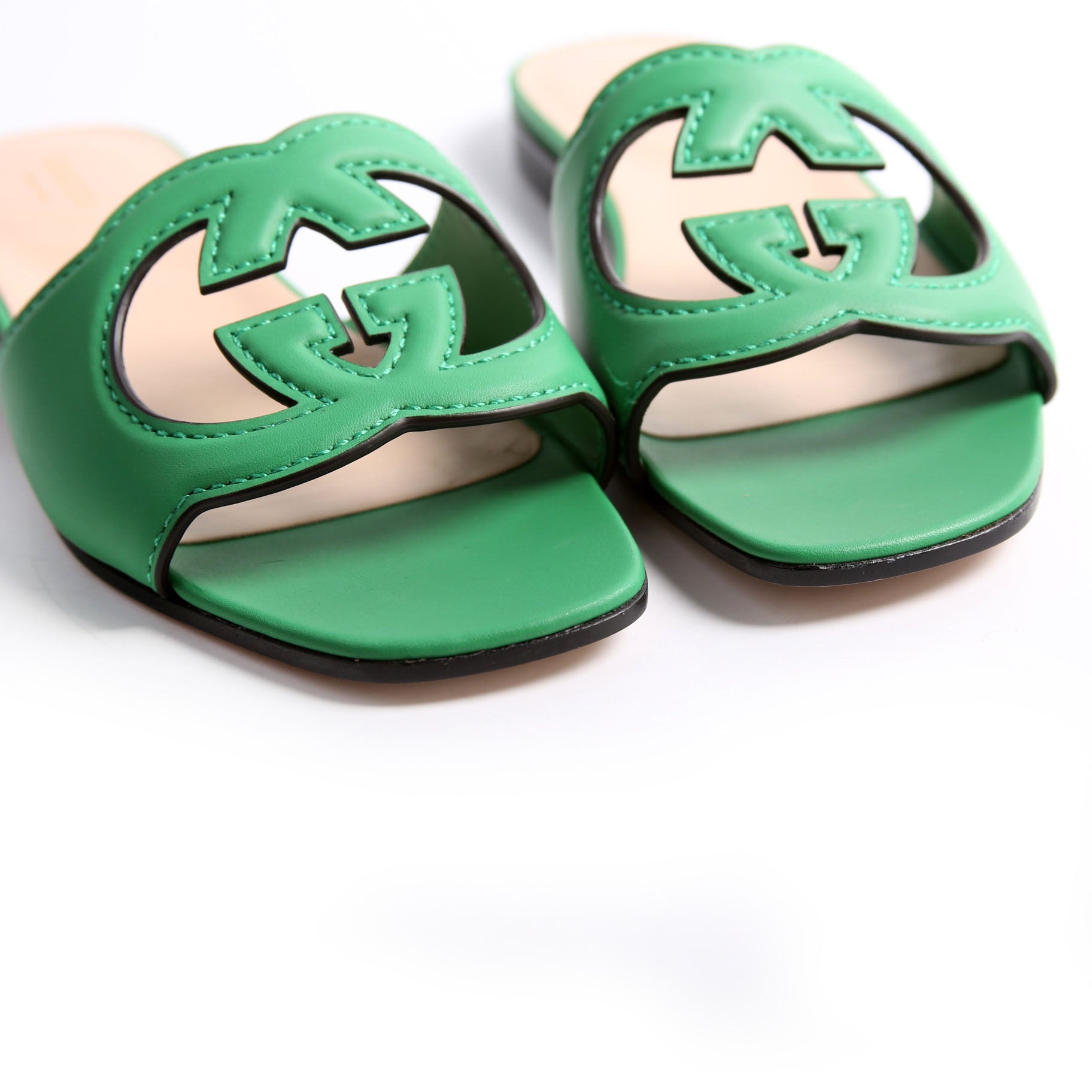 Interlocking G Leather Slide Sandals Size 37.5