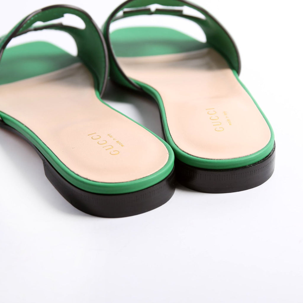 Interlocking G Leather Slide Sandals Size 37.5
