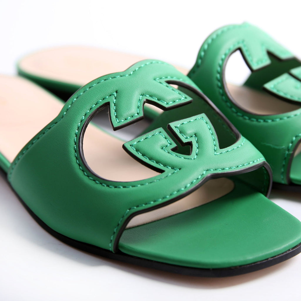Interlocking G Leather Slide Sandals Size 37.5