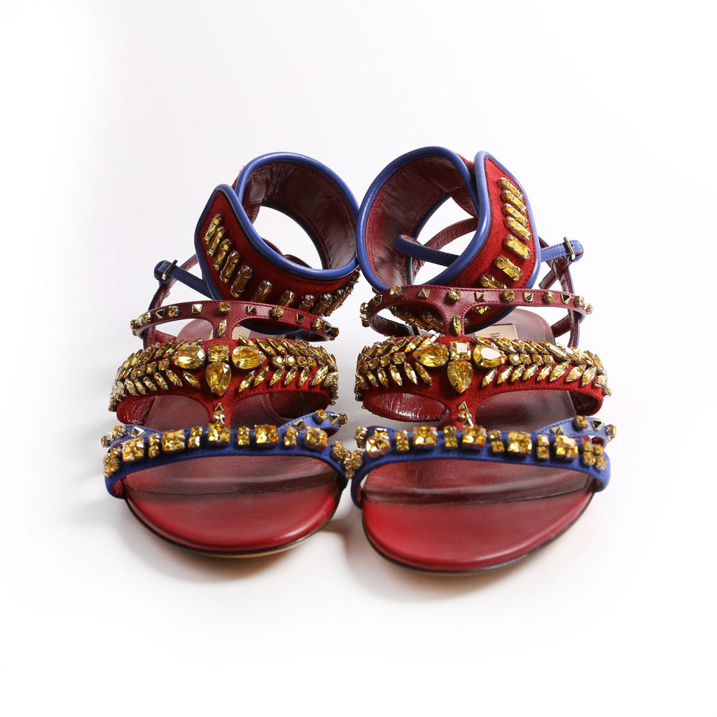 Rhinestone Suede/Leather Gladiator Sandals 37.5