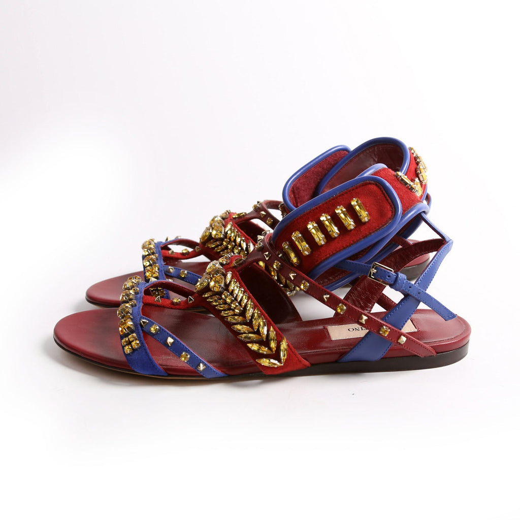 Rhinestone Suede/Leather Gladiator Sandals 37.5