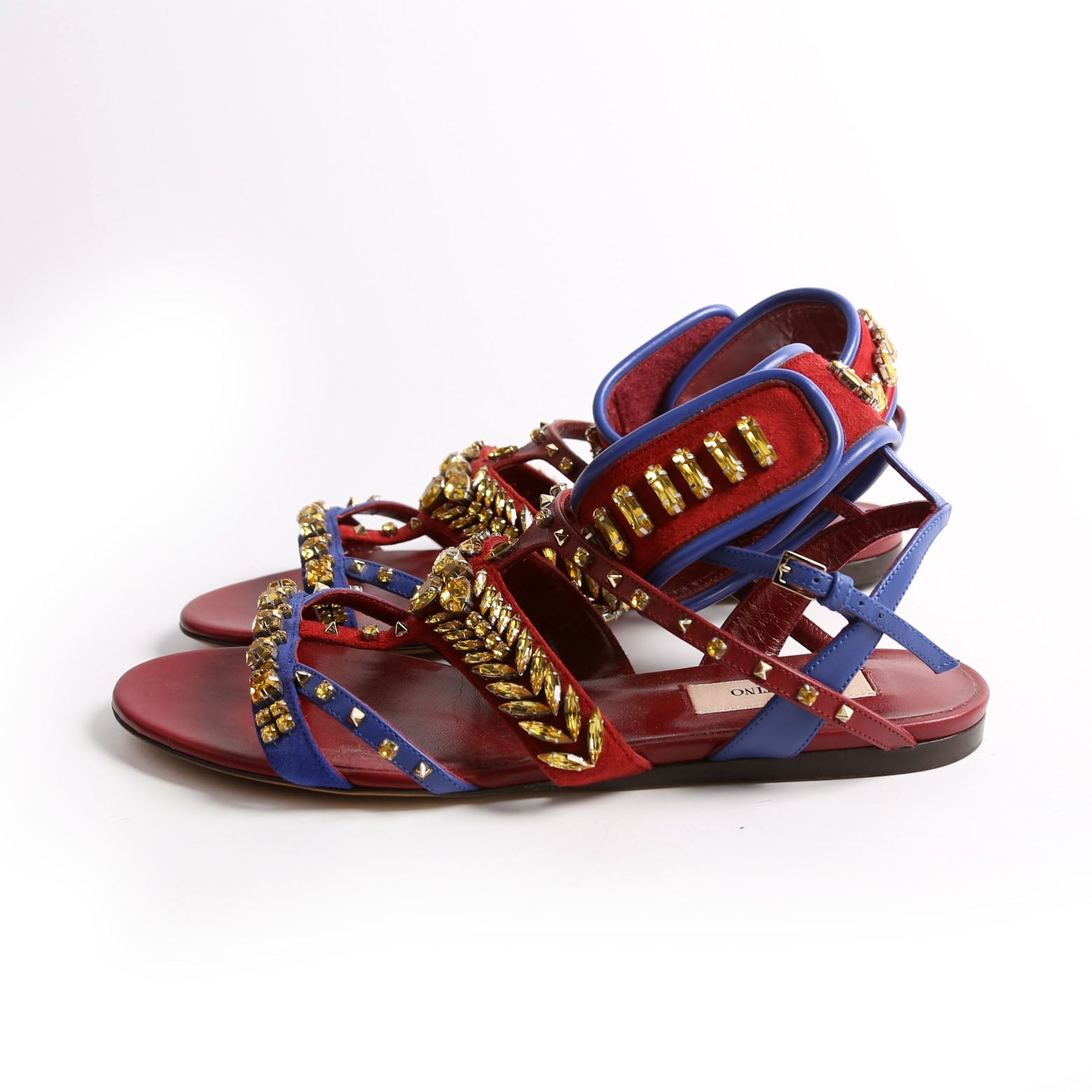 Rhinestone Suede/Leather Gladiator Sandals 37.5