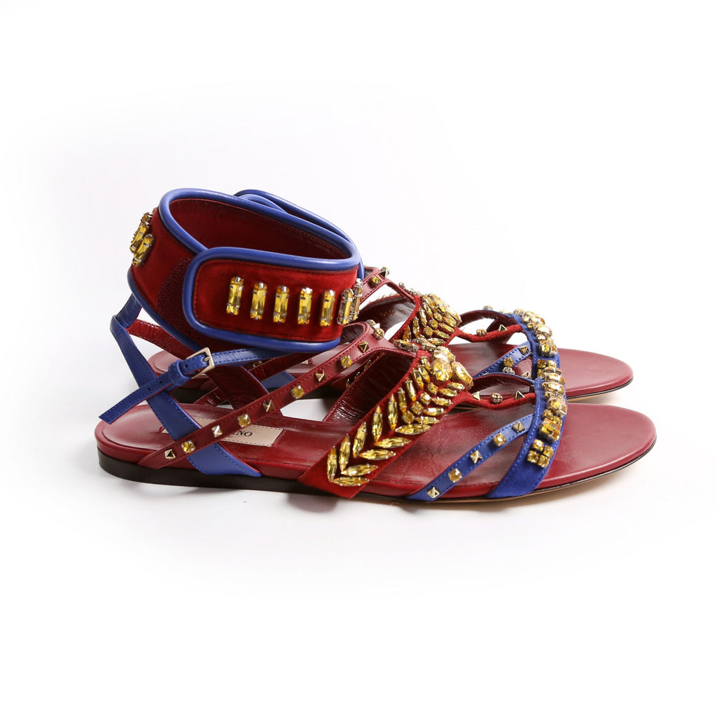 Rhinestone Suede/Leather Gladiator Sandals 37.5