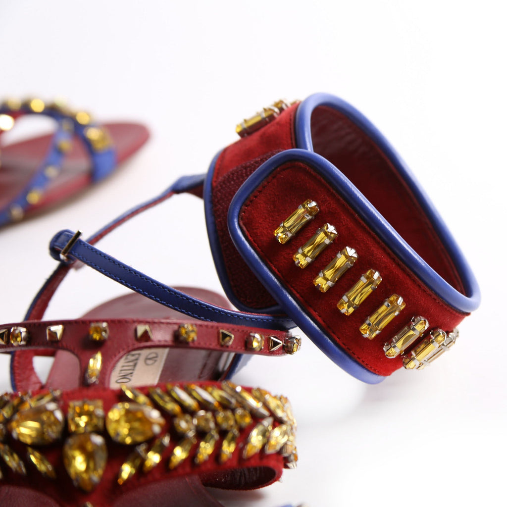 Rhinestone Suede/Leather Gladiator Sandals 37.5
