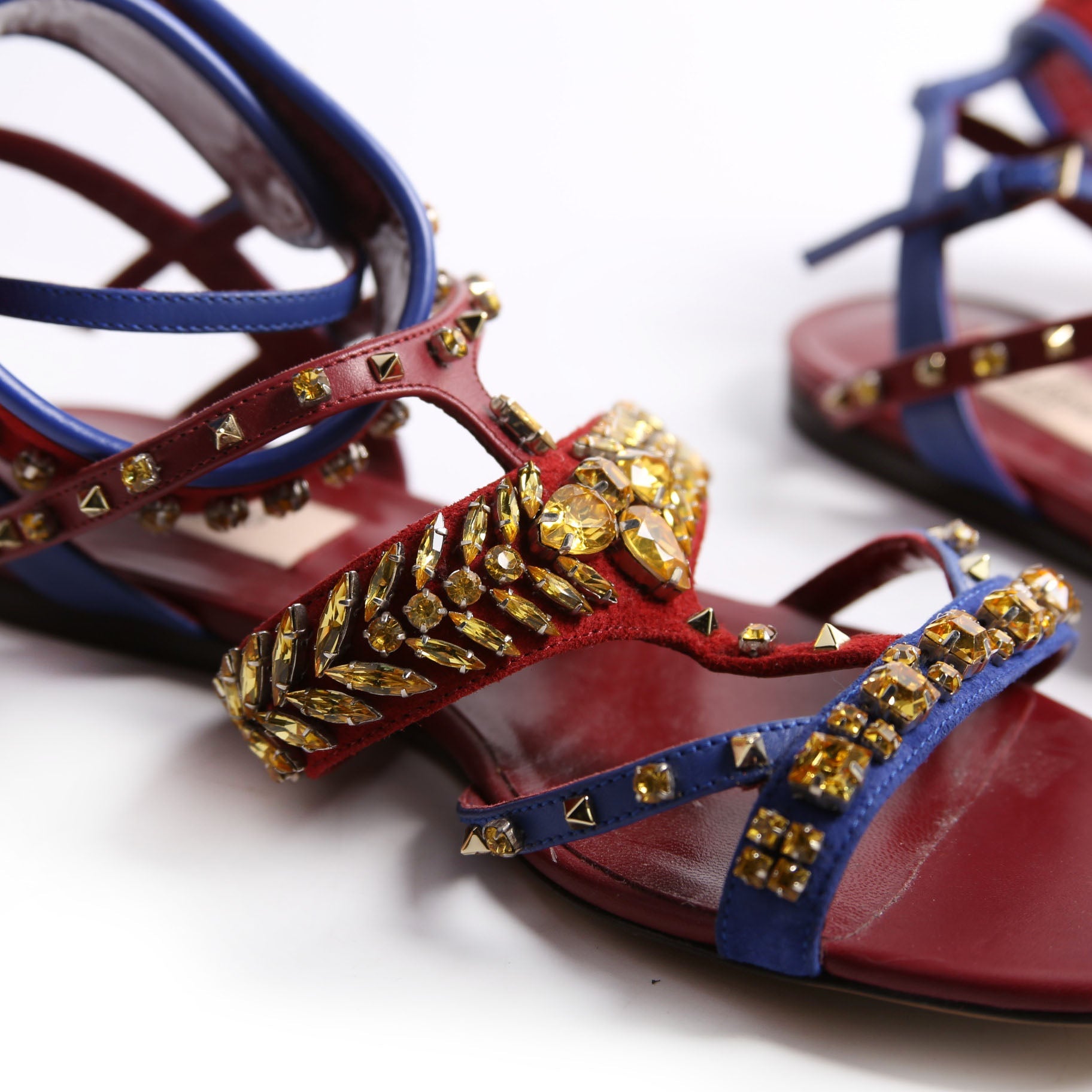 Rhinestone Suede/Leather Gladiator Sandals 37.5