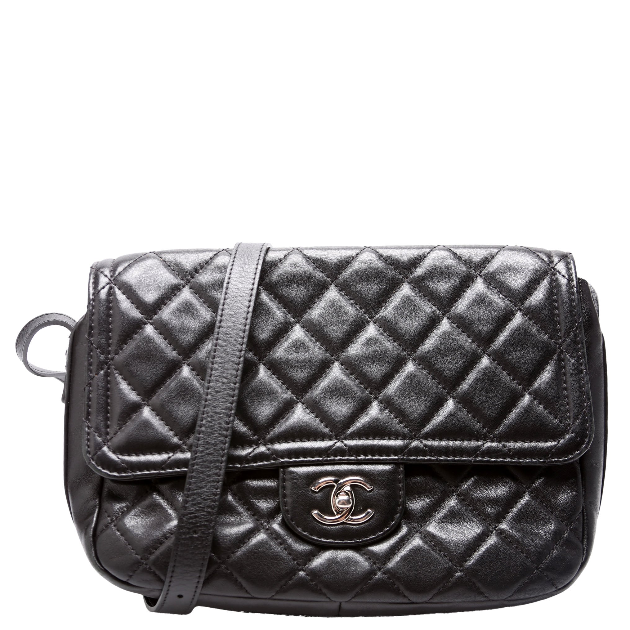 CC Flap Messenger Quilted Lambskin 24M Black