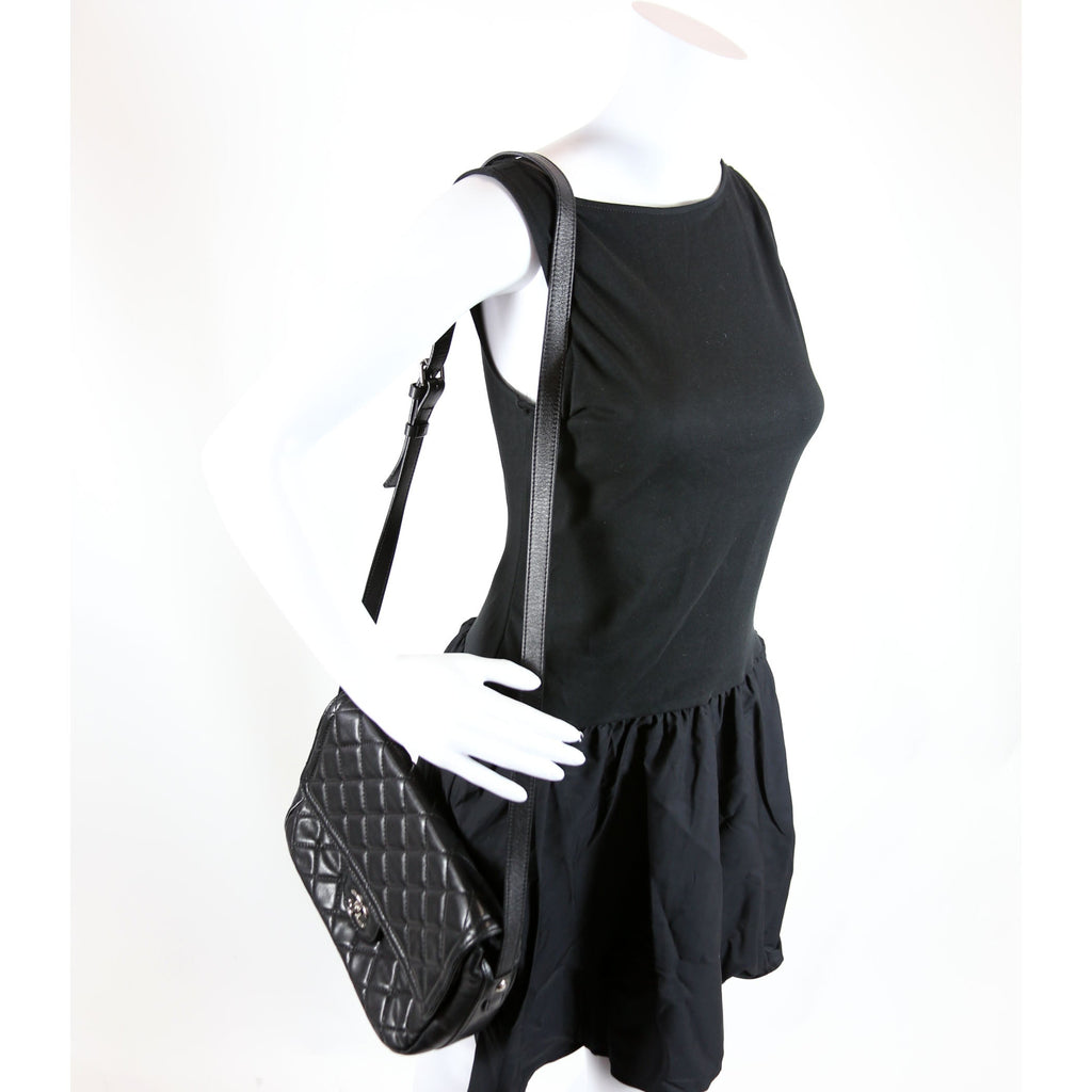 CC Flap Messenger Quilted Lambskin 24M Black