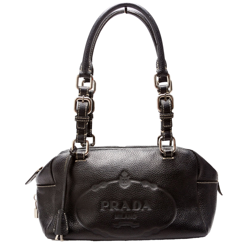 Leather Bowling Shoulder Bag Black